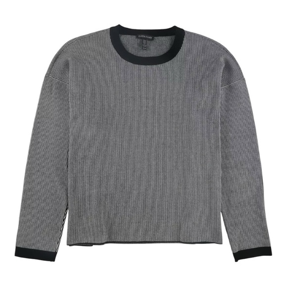 Eileen Fisher Black & White Mens Ringer Crew Neck Oversized Sweater Women Medium - Picture 4 of 10